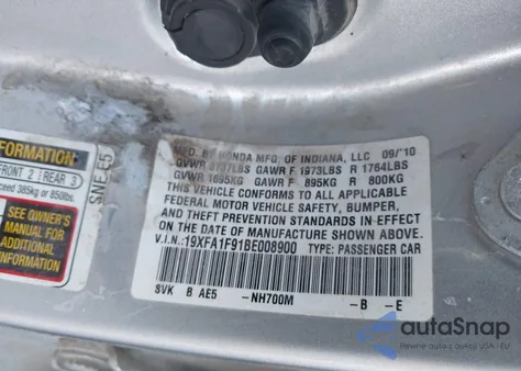 2011 Honda Civic Ex-L z USA, uszkodzony, nr VIN 19XFA1F91BE008900